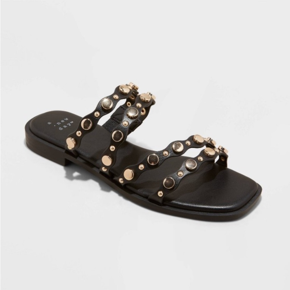 Women's Sharon Stud Slide Sandals - A New Day™ Black new 🆕